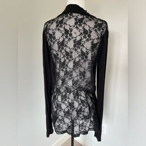 Warehouse One Black Open Lace Back Cardigan with Cinched Waist on Back - Medium